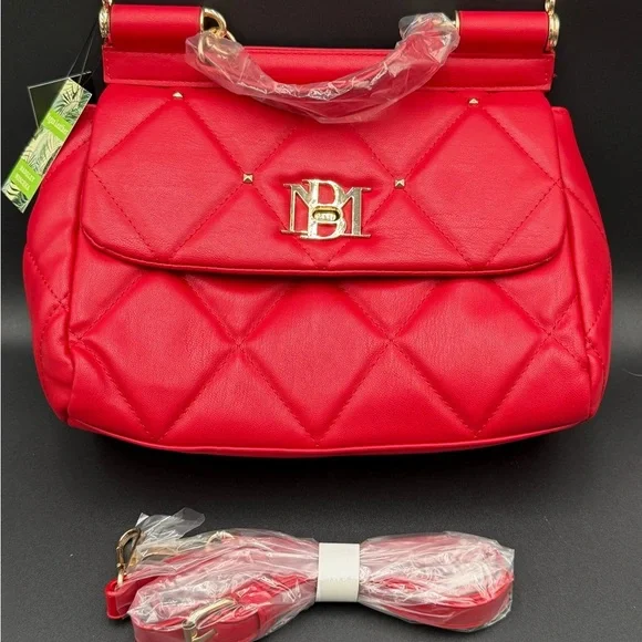 Badgley Mischka Red Quilted Shoulder Cross Body Bag - Picture 10 of 11